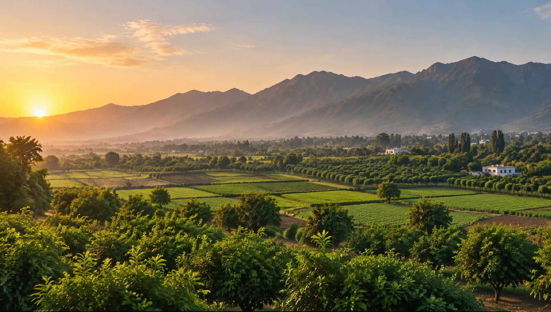 Green farmland and orchards near Islamabad